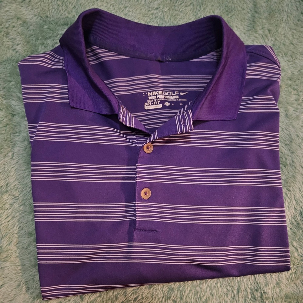 Nike Golf Tour Performance Dri-FIT Polo Shirt Mens XL Striped Purple